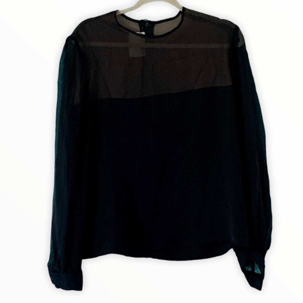 VTG David Hayes Black Sheer Silk Blouse 14 - Picture 3 of 8